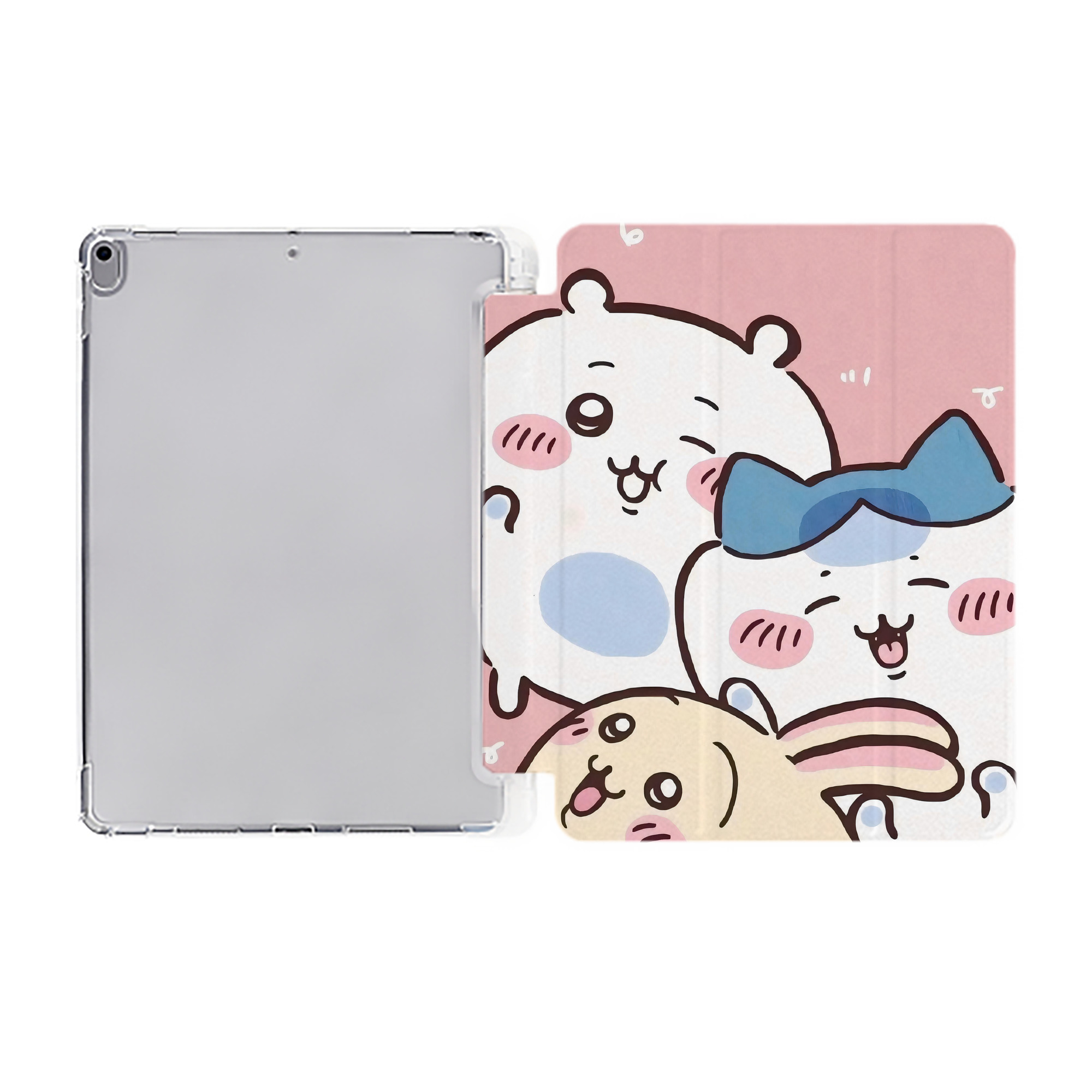 （画像用） ちいかわ Chii-kawa IPad ケース ペン収納付き 三つ折りスタンド PUレザー×シリコン 対応機種9.5/10.5/10.9インチ